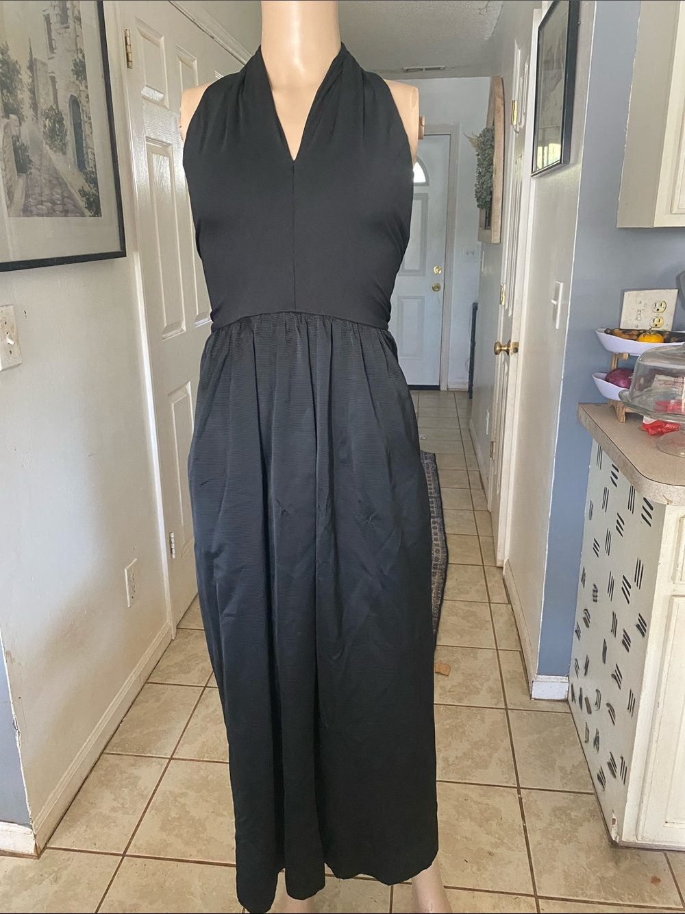 Lillie Rubin Black Halter Maxi Dress with pockets